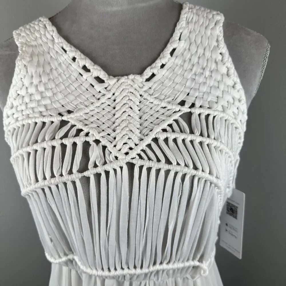 NWT Cupshe Knit Semi Sheer Cover-Up Maxi Dress Macrame White Vacation Beach - Picture 4 of 13